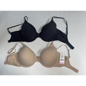 Natori Understated Wire Bra 30D Cafe‎ Beige & Black Full Coverage Bra Set NWT